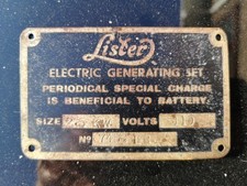 "Lister" Brass Sign / Plaque - "Electric Generating Set" - No. 7483 LB - 10x6cm