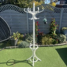 Bentwood Hall Tree Hat Coat Cane Stick Umbrella Stand White