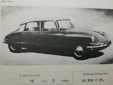 CITROEN DS 1955  POLICE IDENTIFICATION SHEET MANUAL BROCHURE 