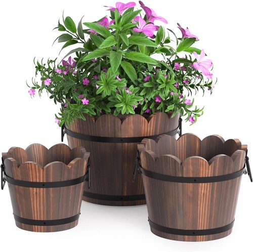 Wooden barrel planters set - barrel, of