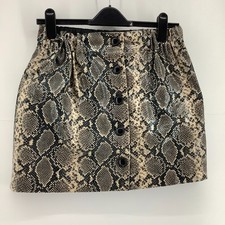 ZARA BASIC Snake Print Faux Leather Mini Skirt Buttons Elasticated Waist Size M