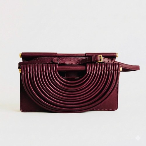 Genuine leather pleated clutch - pleated,