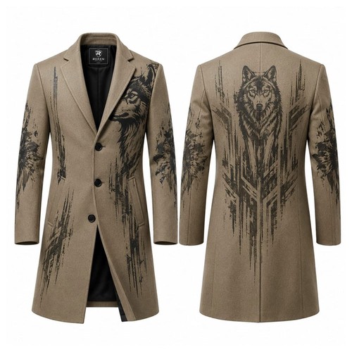 Men wolf print wool - print, blend