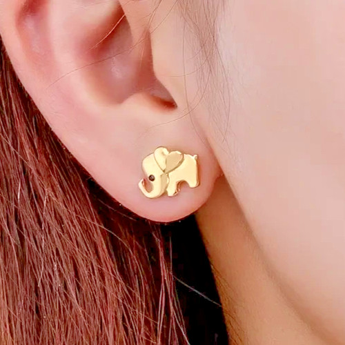 Elephant stud earrings 14k - elephant,
