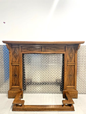 Stunning Solid Oak Edwardian Period Arts & crafts ornate fire surround & Fender