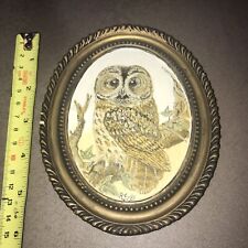 Tawny Owl Bird Painting on Plaster of Paris Moulded Frame - HAND PAINTED R FUFFS