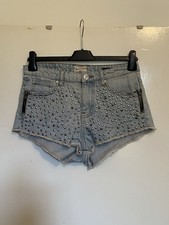 River Island Ladies Studded Blue Denim Hot Pants Shorts, 100% cotton Size 10