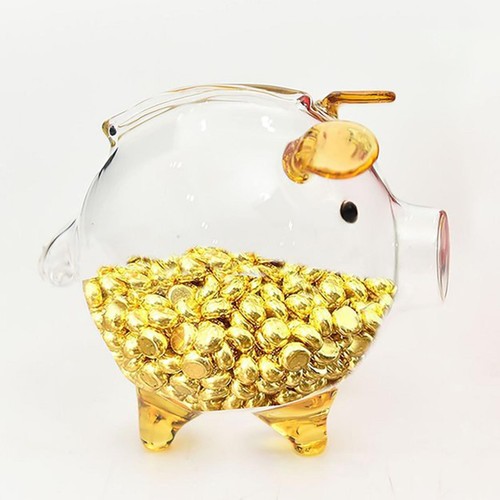 Transparent glass piggy bank - transparent,