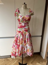 VINTAGE AFTER SIX 80S FLORAL SIZE 14 PROM DRESS GATHERED STRAPLESS 100% COTTON