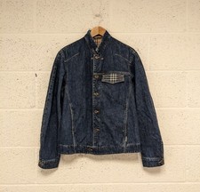 Burberry London Denim Jacket Blue Nova Check Lined Button Up - Size M