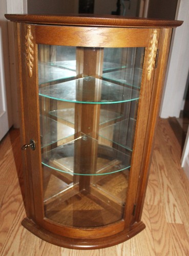 Oak curio corner - corner, glass