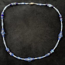 Blue Beaded Necklace Silver