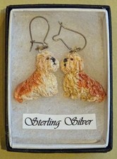 DANDIE DINMONT TERRIER Hand Made Earrings One Off Never Worn Seated Mustard Dogs