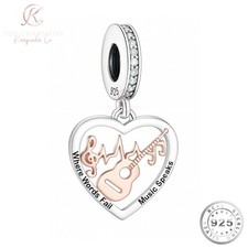 Music Heart Charm Genuine 925