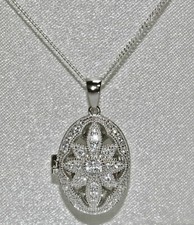 Sterling Silver 925 Diamond Vintage Style Locket / Pendant Necklace