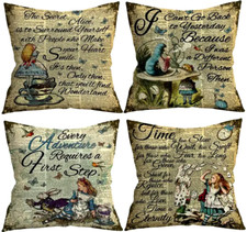 Lovely Set of Four Alice in Wonderland Quotes Polyester Cushion Covers 18" x 18"