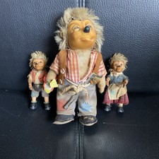 Steiff Vintage 1960s Peter Mecki Hedgehog With Axe And Children Girl And Boy