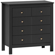 HOMCOM Fluted Bedroom Chest of Drawers w/ 5 Drawers Gold Tone Handles Black