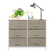 Chest of Drawers Storage 6 Fabric Drawers & Metal Frame Bedroom Closet Dresser