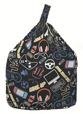 Bean Lazy ® 100% Cotton Child Size Black Gaming Print Bean Bag with Filling