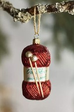 Anthropologie Harrods Yarn And Knitting Needles Ornament Hand Blown Glass New