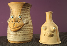 2 x 1980's Muggins Pottery Rare 'Roman Baths' Studio Pottery Ugly Face Mugs