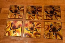 6 Glass Coasters Gold And