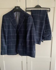 Navy Checked Ferla Baby Alpaca Wool Suit -Jacket 38" Short,Trousers 32" Short