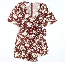 Zara Women’s Brown Floral V-Neck Short Dress Size 12