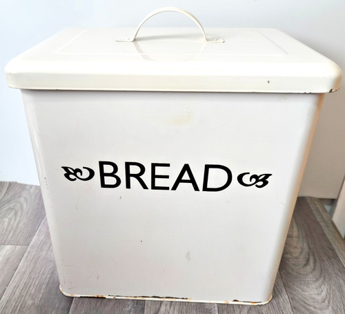 Cream enamel bread bin - enamel, retro