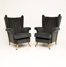 Pair of Vintage Italian Velvet Wing Back Armchairs