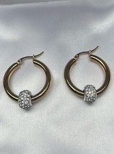 Solid 9ct Gold Filled 30mm Wide Hoop Earrings With Sparkly Crystal Clay Balls