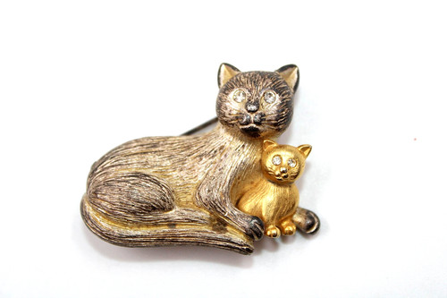 Vero cat brooch with kitten - cat,