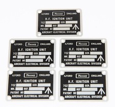 5x ID Plate 7297531  for H.F. Ignition Unit Plessey Name RAF Vintage Aircraft