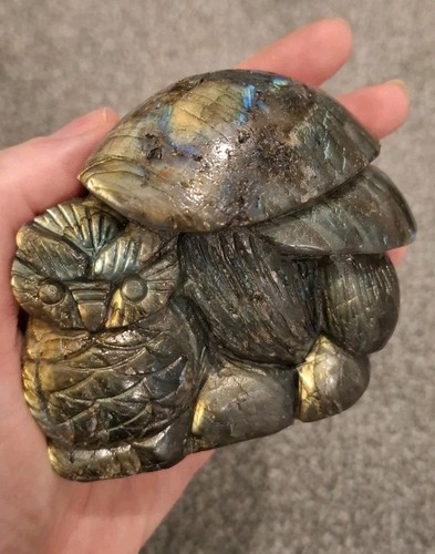 Labradorite owl and mushrooms - owl,