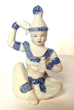 Thai Tibetan Style Buddha 5" Glazed Ceramic White Blue Ornament FreePost UK