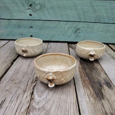 Sutton Hull vintage mushroom stoneware pottery small bowls 10cm by 5cm 