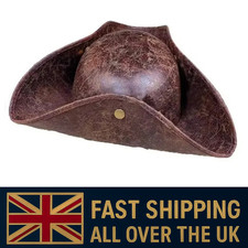 Brown Distressed Leather Effect Pirate Highwayman Deluxe Fancy Dress Tricorn Hat