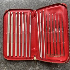 Vintage Aero Full Crochet Hook  Set – 16 Needles in Red Zip Case