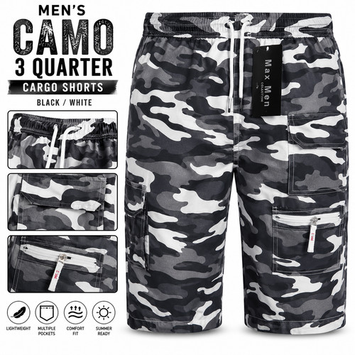Mens camo quarter cargo - camo, 3
