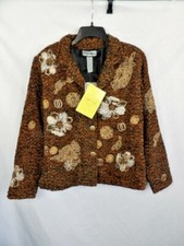 QVC Indigo Moon Boucle Brown Embroidered Embellished Blazer NWT Size Large Boho