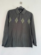 Haggar Polo Shirt Mens Size Medium Green Argyle Long Sleeve Sweater Rugby Top