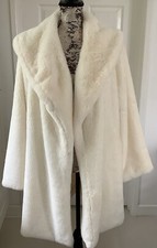 Ladies Cream Faux Fur Jacket Size M 