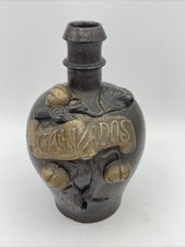 Vintage French Earthenware Calvados Flagon Jug Label Dinon R. De Marchix H:15cm