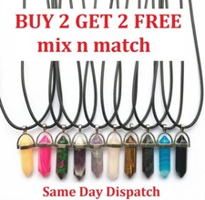 Crystals Pendant Necklace, Cord, Silver - Quartz Chakra Crystal Buy 2 get 2 free