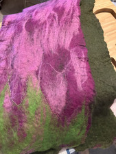 Luxury Handmade Pink And Green Wool Felt Scarf With Metallic Thread Accent