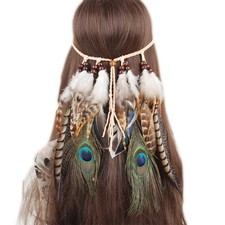 Indian Feathers Headdress Dangle Feathers Native American Hair Jewelry for Women