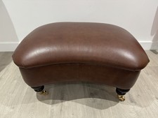 Stunning Laura Ashley Large Brown Leather Footstool With Brass Castors - VGC 