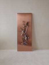 Vintage 60s 70s Retro Kitsch 3 Flying Geese Ducks Birds Copper Wall Plaque Art