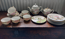 Vintage Antique Porcelain Japanese Kutani Eggshell Tea Set  Hand Painted Blossom